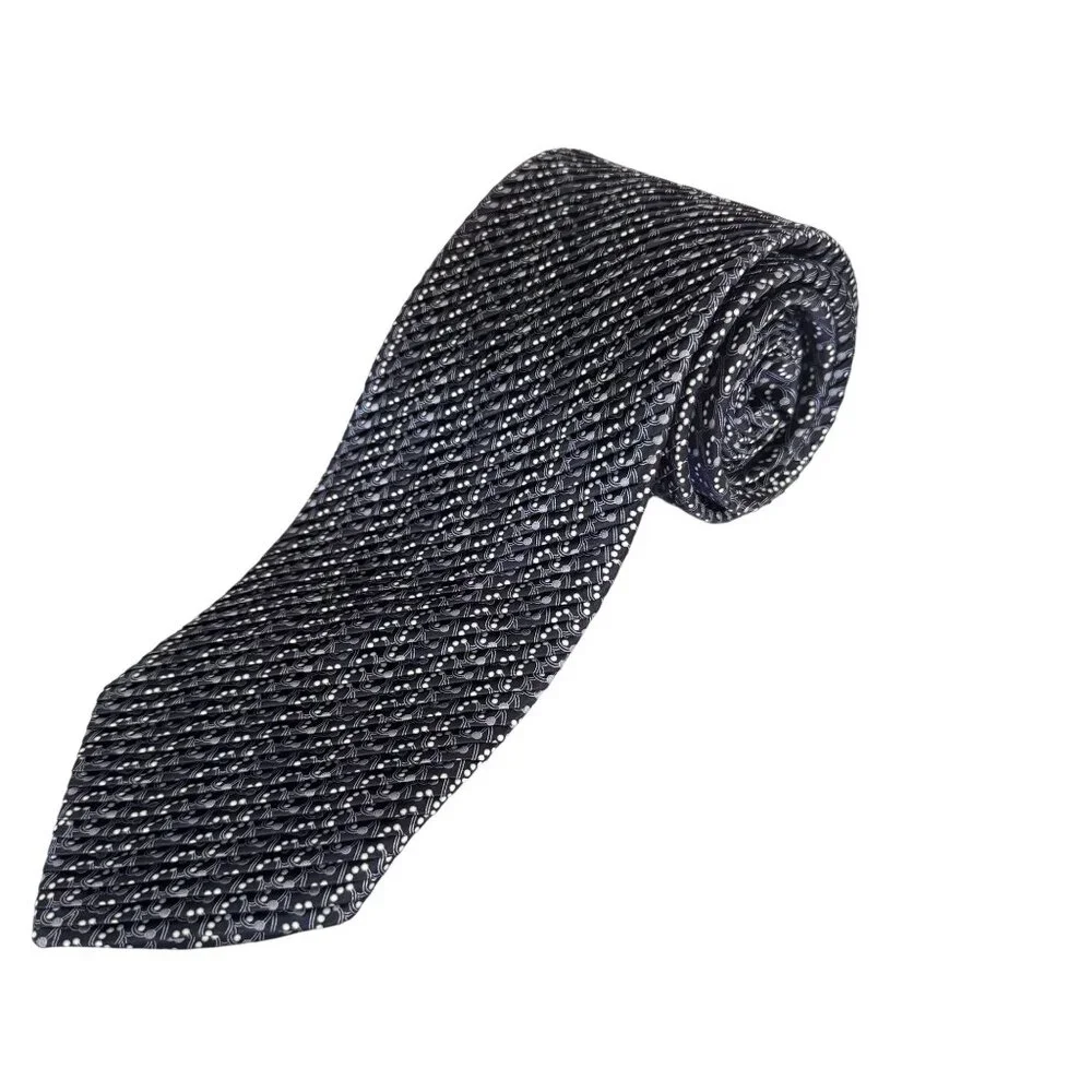 Vintage Victor Talbots Men's 100% Silk Pleated Geometric Print Handmade Necktie - Picture 1 of 6